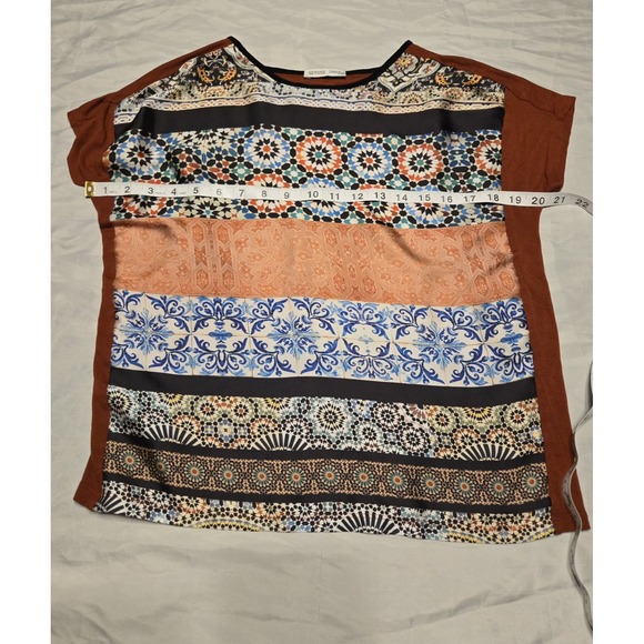 Zara‎ W/B Collection Womens Small Scarf Print Silky Feel Shirt Cap Sleeve Rust - Picture 3 of 7